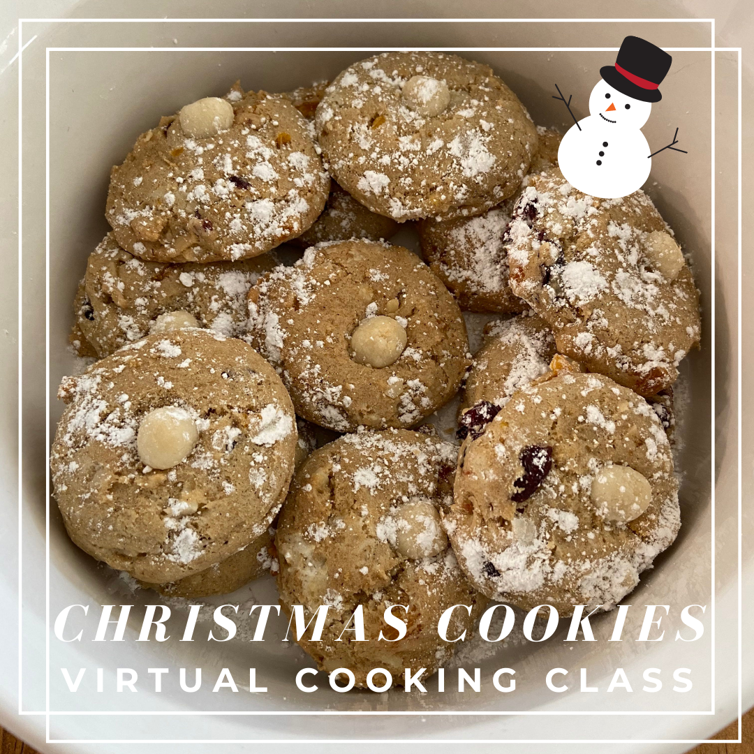 Christmas Cookies Virtual Cooking Class for Stollen Cookies, Snowman Pizza and a Figgy Cocktail all gluten free and dairy free by Elena McCown, LLC a health coach in Franklin, TN